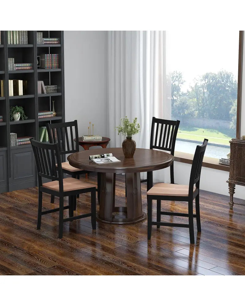 Set of 4 Dining Chair Spindle Back Wooden Legs - Black - Dining Chairs