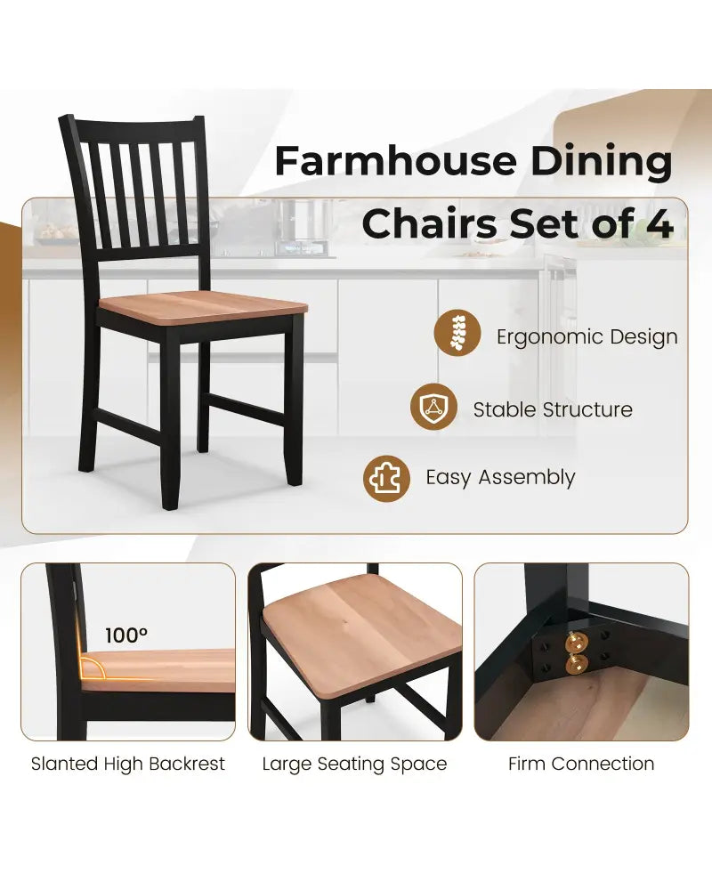 Set of 4 Dining Chair Spindle Back Wooden Legs - Black - Dining Chairs
