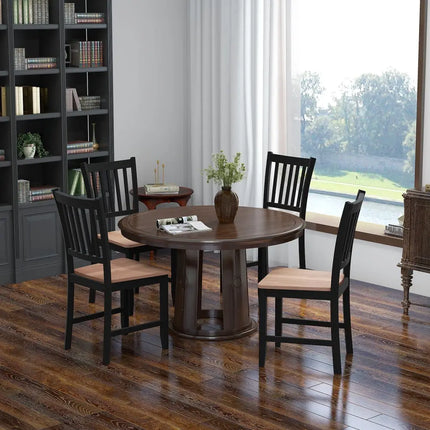 Set of 4 Dining Chair Spindle Back Wooden Legs - Black - Dining Chairs