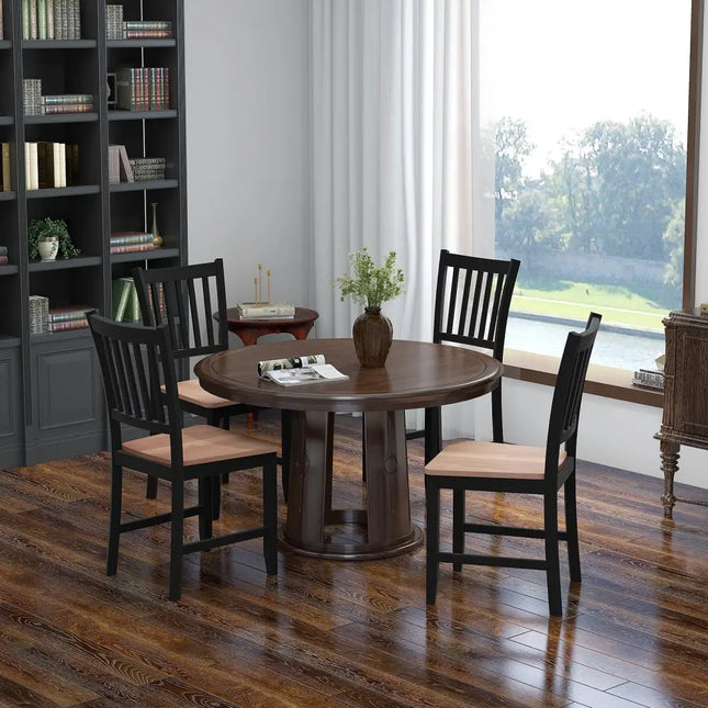 Set of 4 Dining Chair Spindle Back Wooden Legs - Black - Dining Chairs