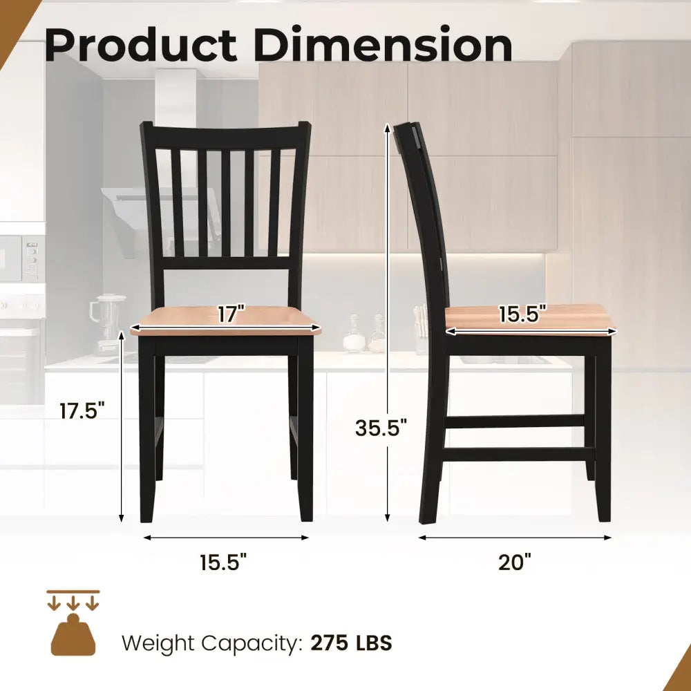 Set of 4 Dining Chair Spindle Back Wooden Legs - Black - Dining Chairs