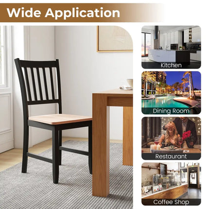 Set of 4 Dining Chair Spindle Back Wooden Legs - Black - Dining Chairs