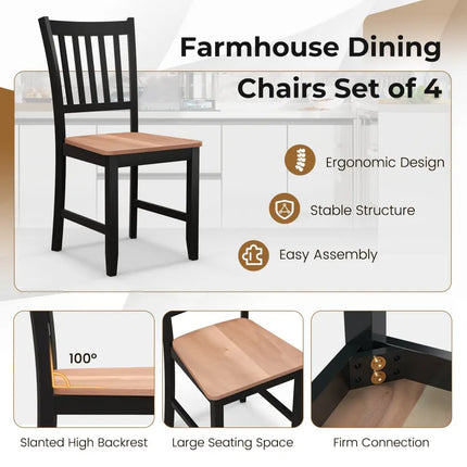 Set of 4 Dining Chair Spindle Back Wooden Legs - Black - Dining Chairs
