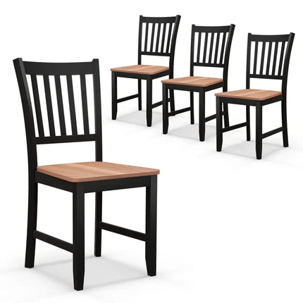 Set of 4 Dining Chair Spindle Back Wooden Legs - Black - Dining Chairs