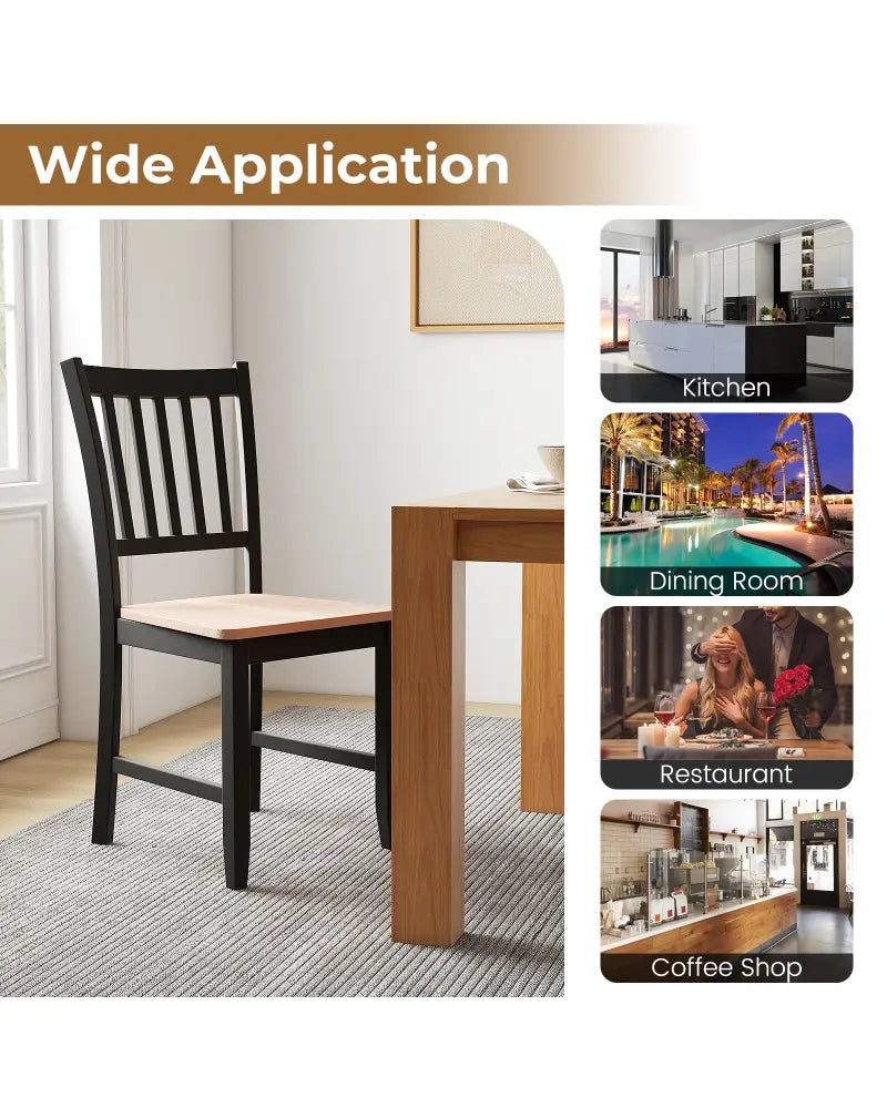Set of 4 Dining Chair Spindle Back Wooden Legs - Black - Dining Chairs
