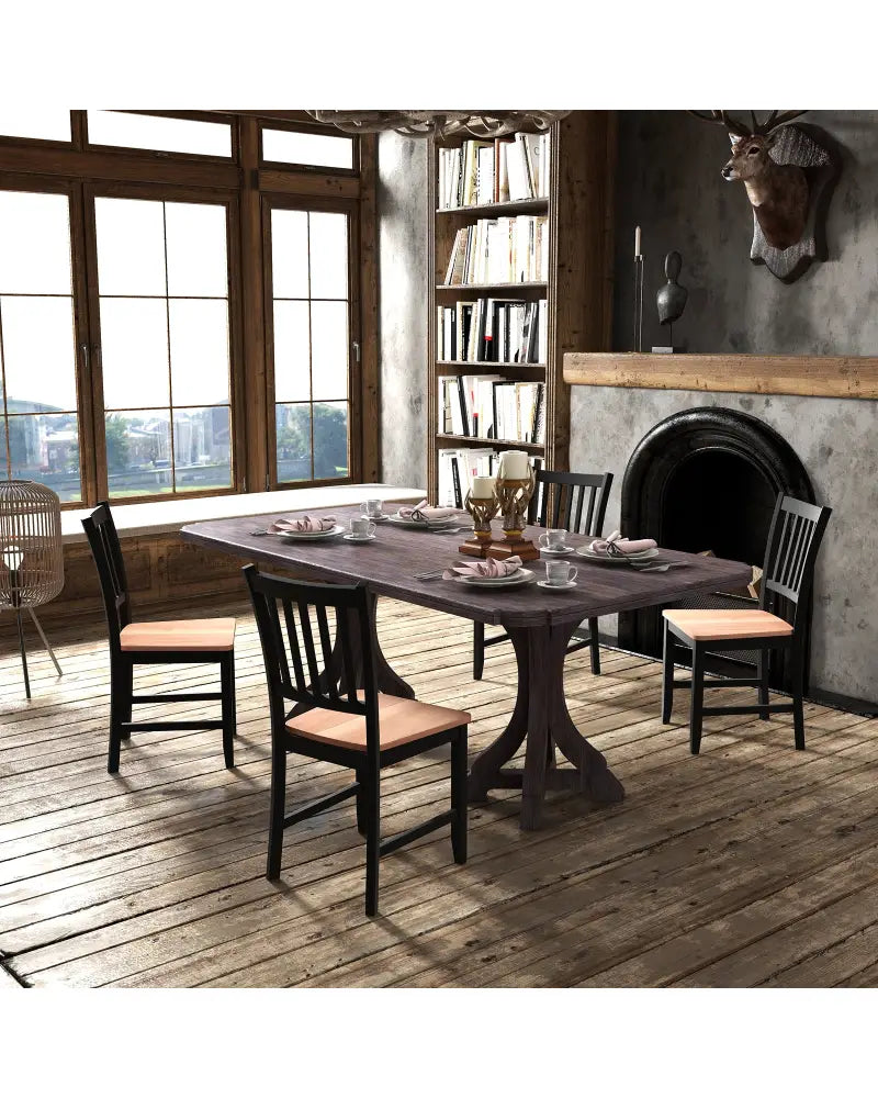 Set of 4 Dining Chair Spindle Back Wooden Legs - Black - Dining Chairs