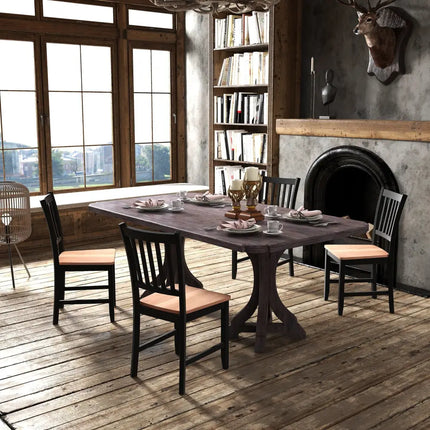 Set of 4 Dining Chair Spindle Back Wooden Legs - Black - Dining Chairs