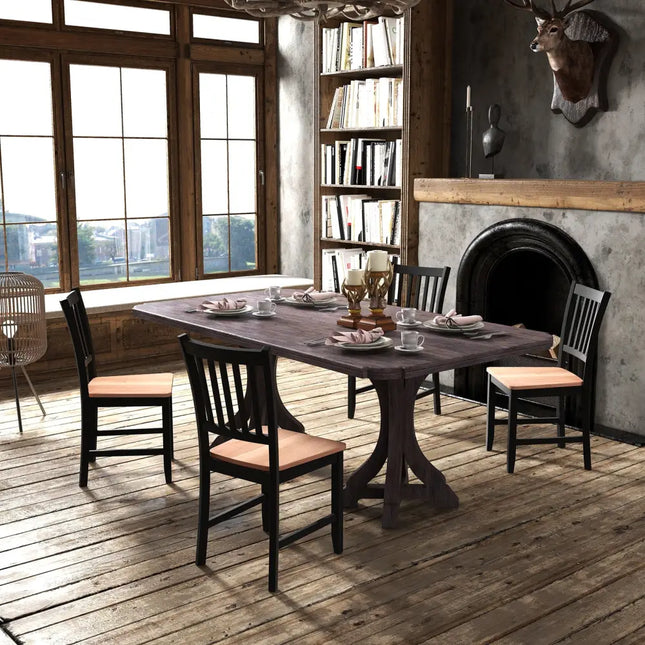 Set of 4 Dining Chair Spindle Back Wooden Legs - Black - Dining Chairs