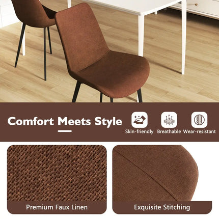 Set of 4 Dining Chair Upholstered with Metal Legs and Padded Backs-Brown - Brown - Dining Chairs
