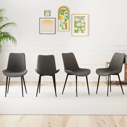 Set of 4 Dining Chair Upholstered with Metal Legs and Padded Backs-Gray - Gray - Dining Chairs