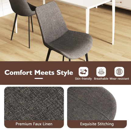 Set of 4 Dining Chair Upholstered with Metal Legs and Padded Backs-Gray - Gray - Dining Chairs