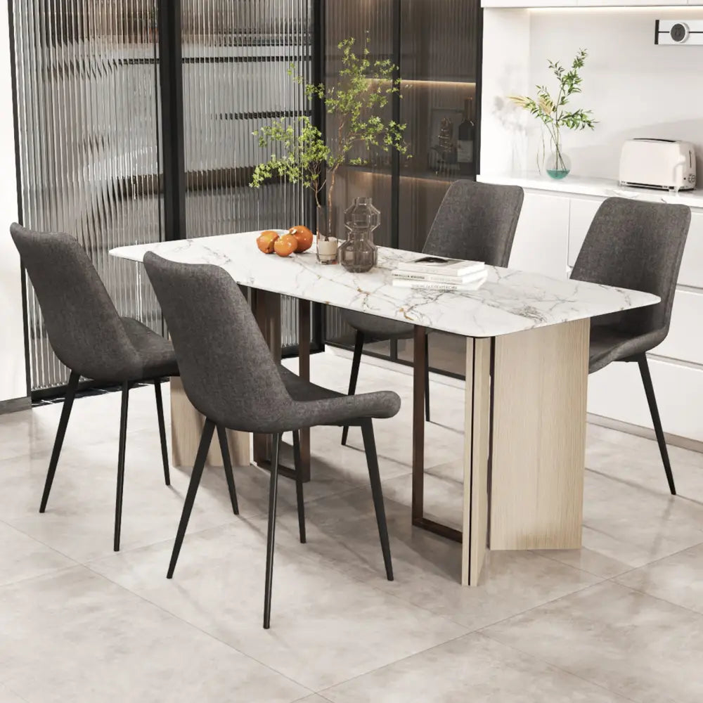 Set of 4 Dining Chair Upholstered with Metal Legs and Padded Backs-Gray - Gray - Dining Chairs