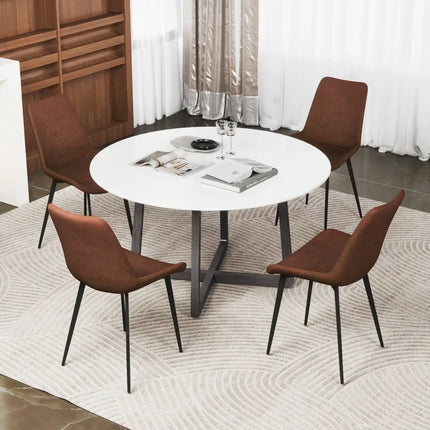 Set of 4 Dining Chair Upholstered with Metal Legs and Padded Backs-Brown - Brown - Dining Chairs