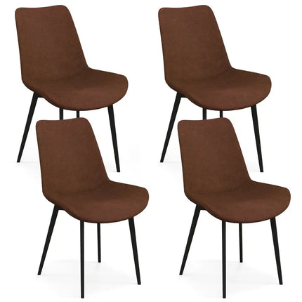 Set of 4 Dining Chair Upholstered with Metal Legs and Padded Backs-Brown - Brown - Dining Chairs