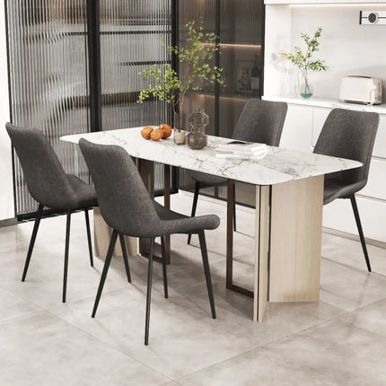 Set of 4 Dining Chair Upholstered with Metal Legs and Padded Backs-Gray - Gray - Dining Chairs