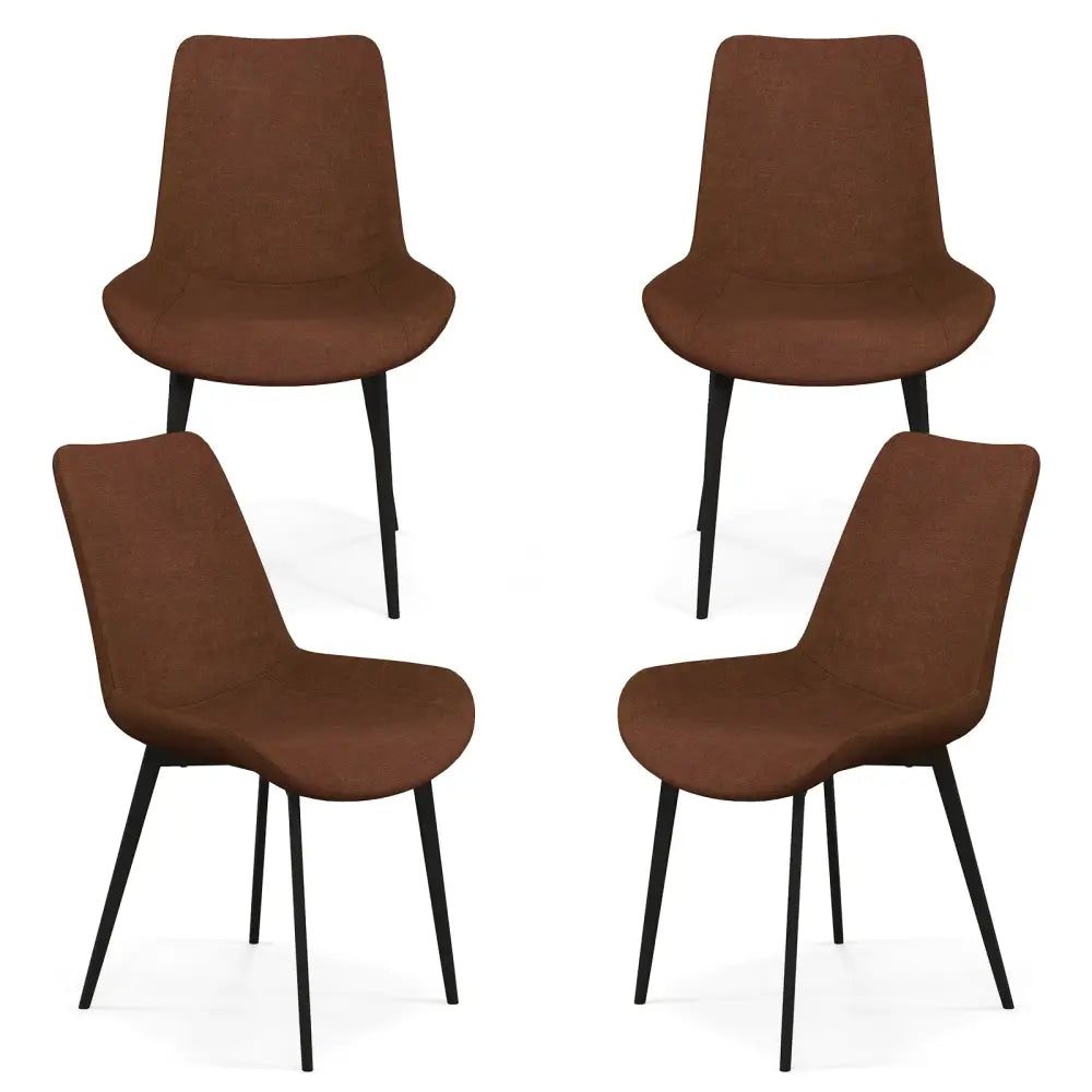 Set of 4 Dining Chair Upholstered with Metal Legs and Padded Backs-Brown - Brown - Dining Chairs