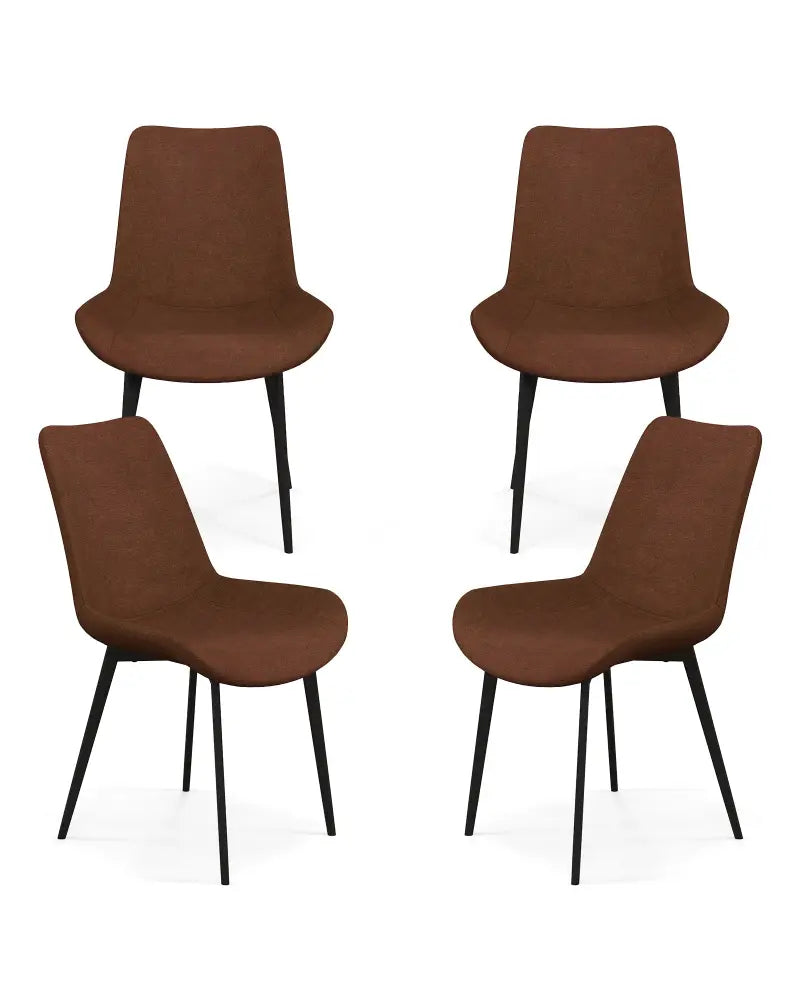 Set of 4 Dining Chair Upholstered with Metal Legs and Padded Backs-Brown - Brown - Dining Chairs
