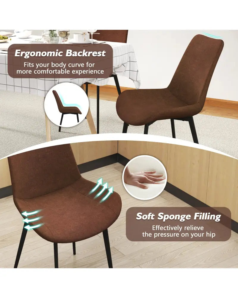 Set of 4 Dining Chair Upholstered with Metal Legs and Padded Backs-Brown - Brown - Dining Chairs