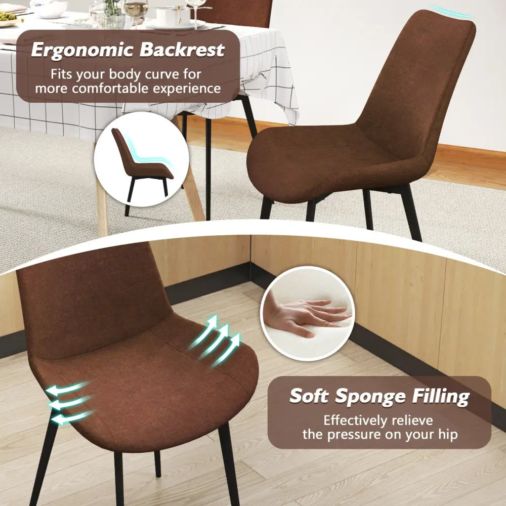 Set of 4 Dining Chair Upholstered with Metal Legs and Padded Backs-Brown - Brown - Dining Chairs