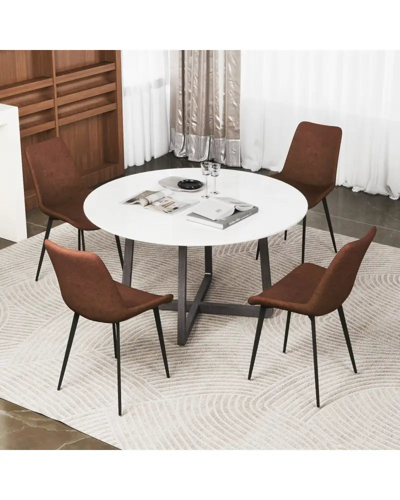 Set of 4 Dining Chair Upholstered with Metal Legs and Padded Backs-Brown - Brown - Dining Chairs