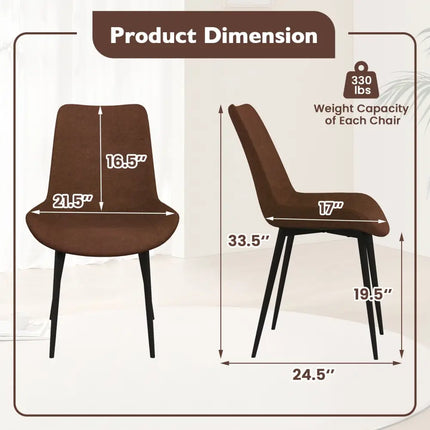Set of 4 Dining Chair Upholstered with Metal Legs and Padded Backs-Brown - Brown - Dining Chairs