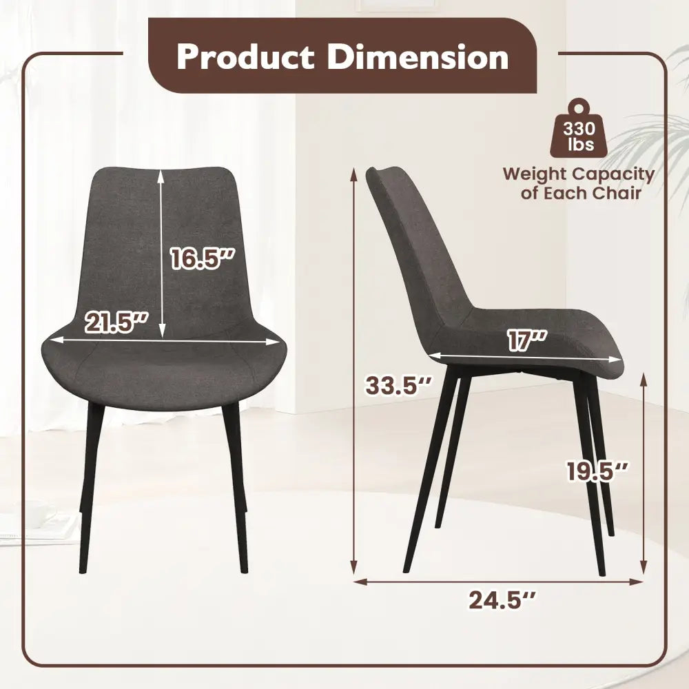 Set of 4 Dining Chair Upholstered with Metal Legs and Padded Backs-Gray - Gray - Dining Chairs