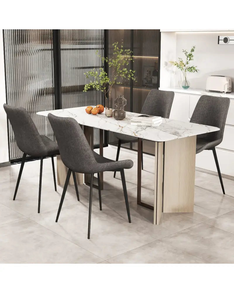 Set of 4 Dining Chair Upholstered with Metal Legs and Padded Backs-Gray - Gray - Dining Chairs