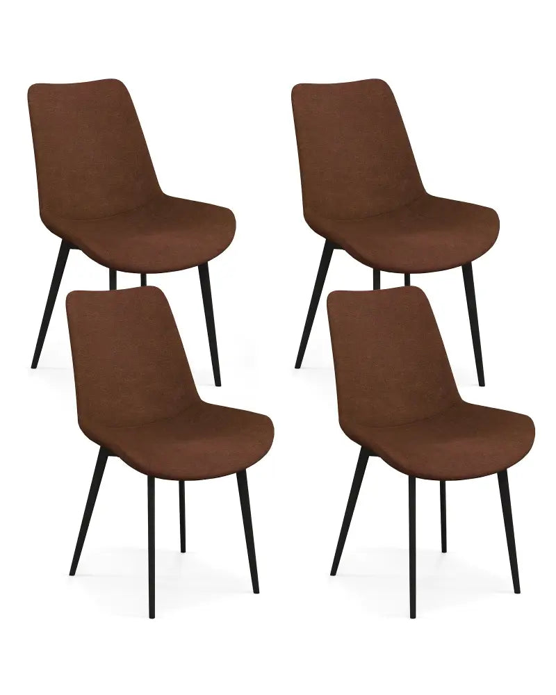 Set of 4 Dining Chair Upholstered with Metal Legs and Padded Backs-Brown - Brown - Dining Chairs