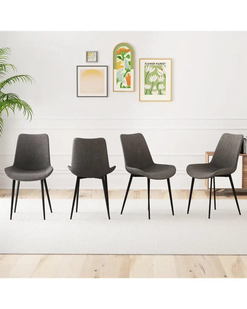 Set of 4 Dining Chair Upholstered with Metal Legs and Padded Backs-Gray - Gray - Dining Chairs
