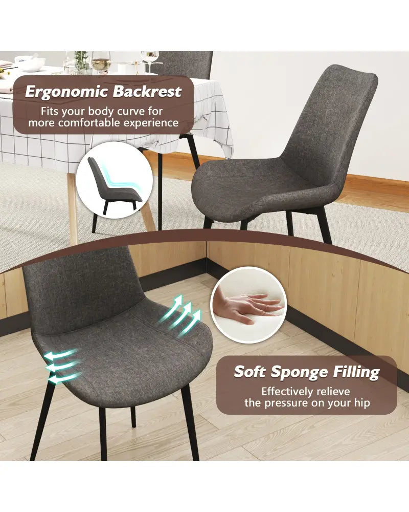 Set of 4 Dining Chair Upholstered with Metal Legs and Padded Backs-Gray - Gray - Dining Chairs