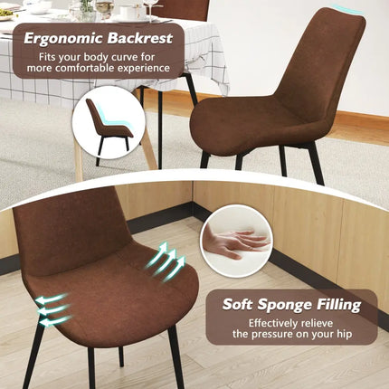 Set of 4 Dining Chair Upholstered with Metal Legs and Padded Backs-Brown - Brown - Dining Chairs