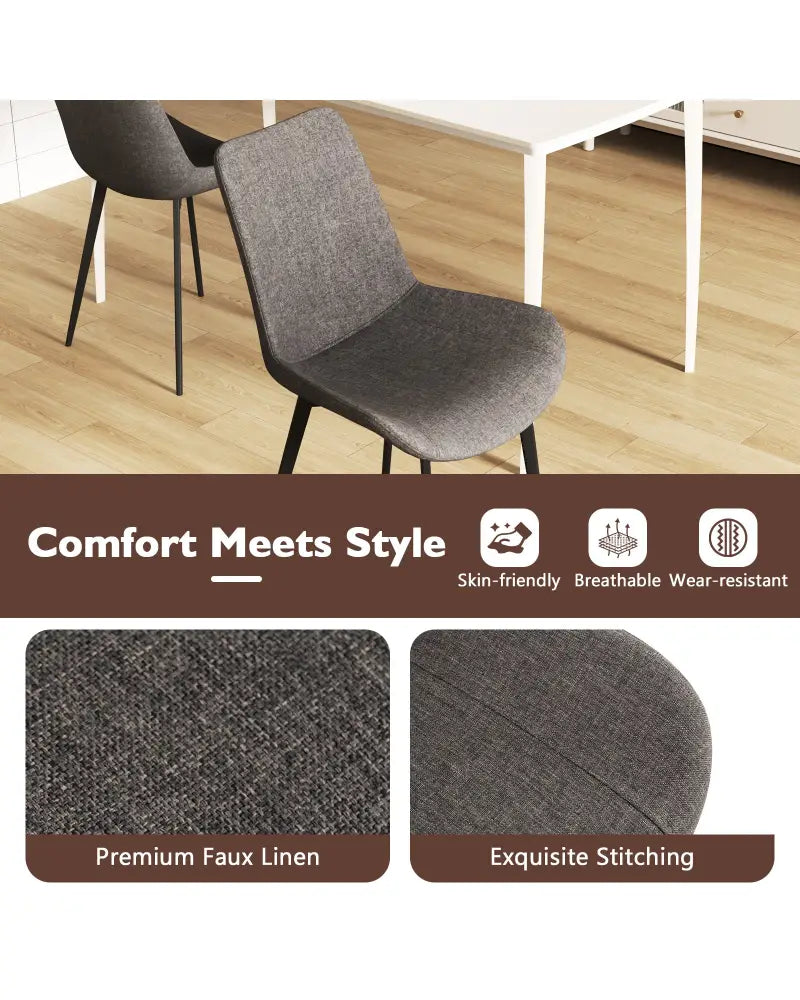 Set of 4 Dining Chair Upholstered with Metal Legs and Padded Backs-Gray - Gray - Dining Chairs