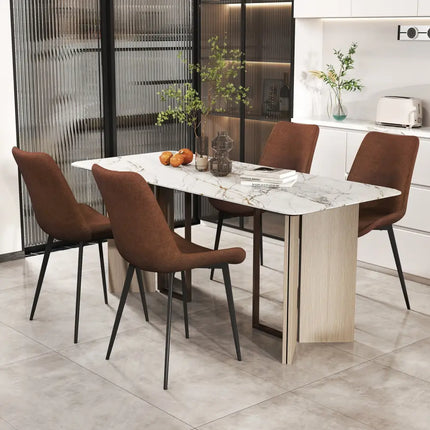 Set of 4 Dining Chair Upholstered with Metal Legs and Padded Backs-Brown - Brown - Dining Chairs