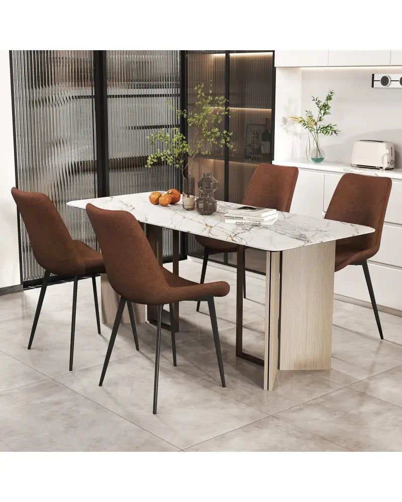 Set of 4 Dining Chair Upholstered with Metal Legs and Padded Backs-Brown - Brown - Dining Chairs