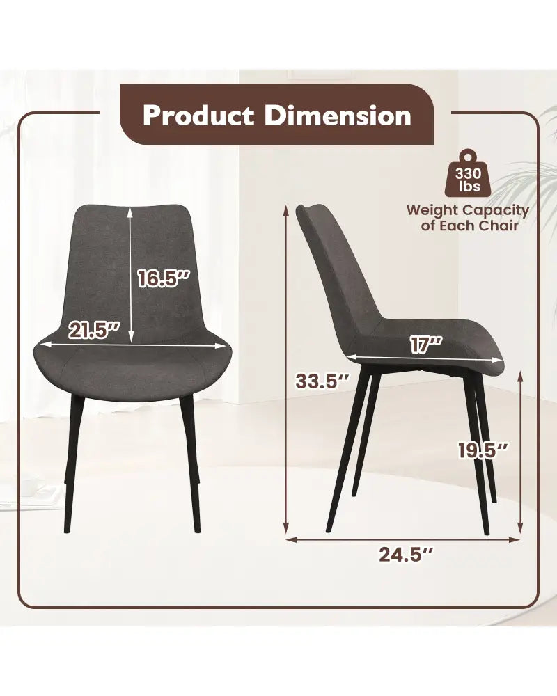 Set of 4 Dining Chair Upholstered with Metal Legs and Padded Backs-Gray - Gray - Dining Chairs