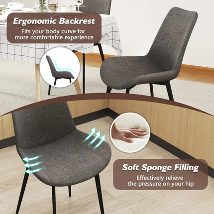 Set of 4 Dining Chair Upholstered with Metal Legs and Padded Backs-Gray - Gray - Dining Chairs