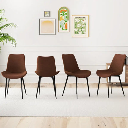 Set of 4 Dining Chair Upholstered with Metal Legs and Padded Backs-Brown - Brown - Dining Chairs