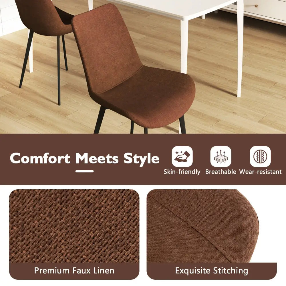 Set of 4 Dining Chair Upholstered with Metal Legs and Padded Backs-Brown - Brown - Dining Chairs