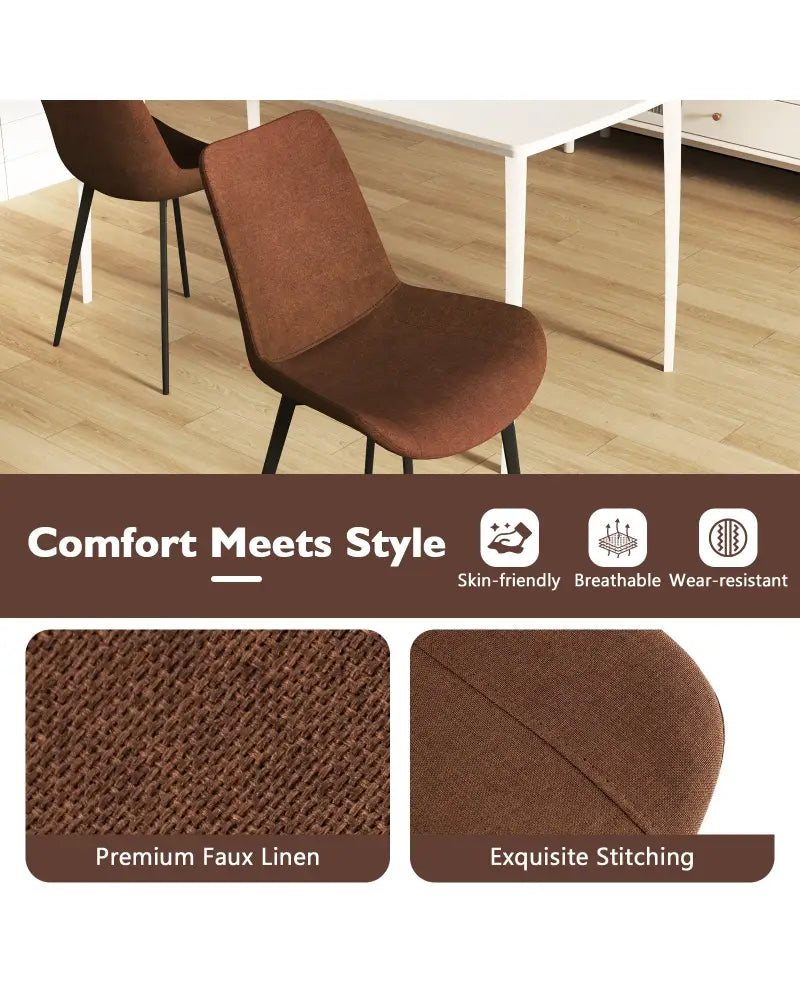 Set of 4 Dining Chair Upholstered with Metal Legs and Padded Backs-Brown - Brown - Dining Chairs