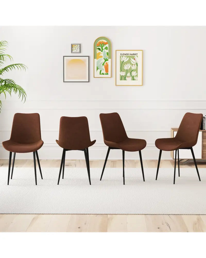 Set of 4 Dining Chair Upholstered with Metal Legs and Padded Backs-Brown - Brown - Dining Chairs