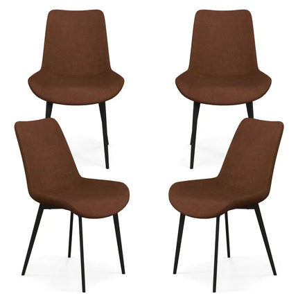 Set of 4 Dining Chair Upholstered with Metal Legs and Padded Backs-Brown - Brown - Dining Chairs