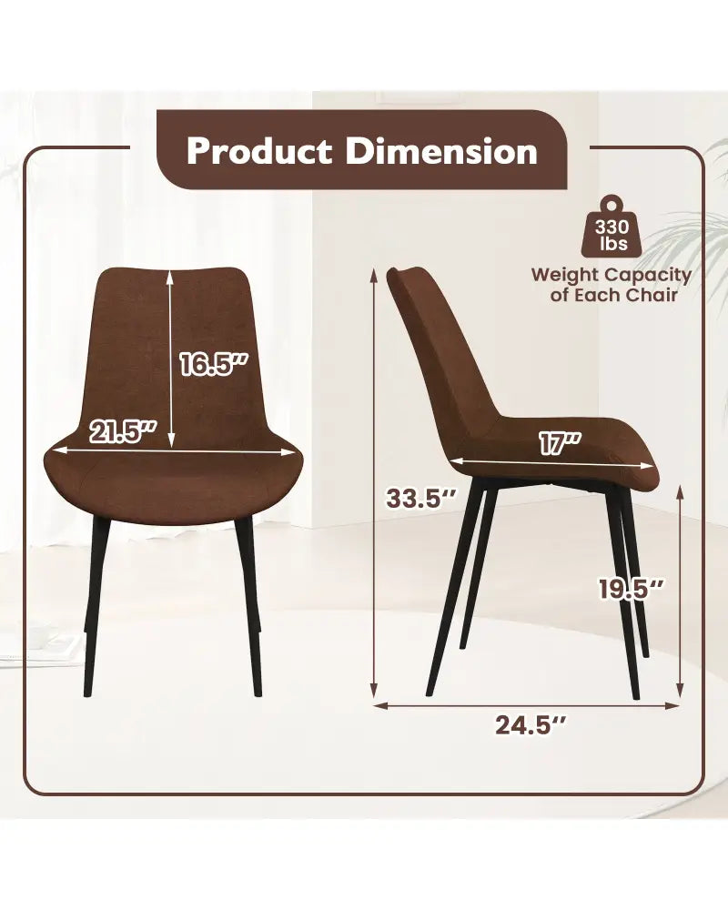 Set of 4 Dining Chair Upholstered with Metal Legs and Padded Backs-Brown - Brown - Dining Chairs