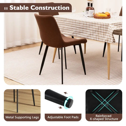 Set of 4 Dining Chair Upholstered with Metal Legs and Padded Backs-Brown - Brown - Dining Chairs