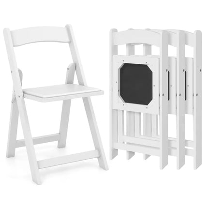 Set of 4 Dining Chairs Foldable Kitchen Chair with Rubber Wood Legs and Padded Seat-White - White - Dining Chairs