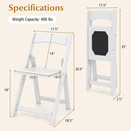 Set of 4 Dining Chairs Foldable Kitchen Chair with Rubber Wood Legs and Padded Seat-White - White - Dining Chairs