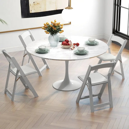 Set of 4 Dining Chairs Foldable Kitchen Chair with Rubber Wood Legs and Padded Seat-White - White - Dining Chairs