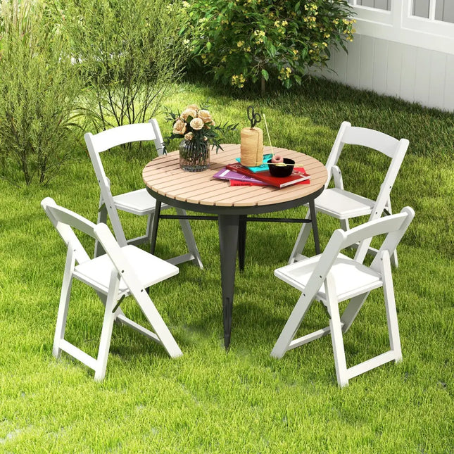 Set of 4 Dining Chairs Foldable Kitchen Chair with Rubber Wood Legs and Padded Seat-White - White - Dining Chairs