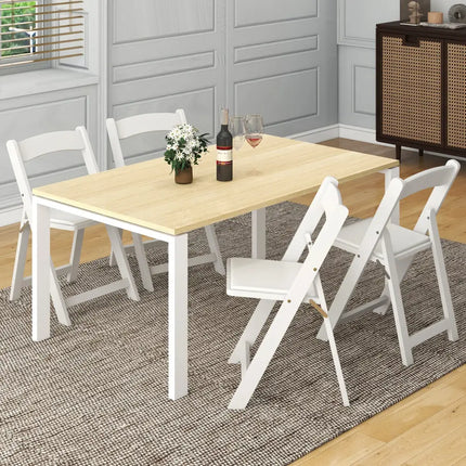 Set of 4 Dining Chairs Foldable Kitchen Chair with Rubber Wood Legs and Padded Seat-White - White - Dining Chairs