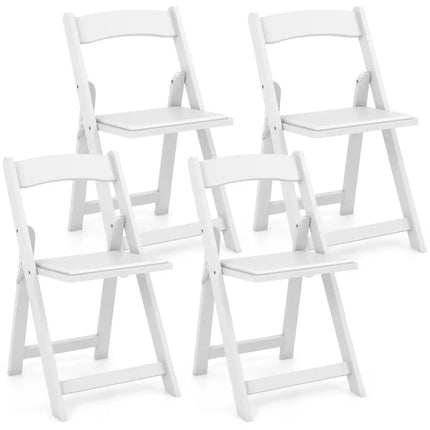 Set of 4 Dining Chairs Foldable Kitchen Chair with Rubber Wood Legs and Padded Seat-White - White - Dining Chairs