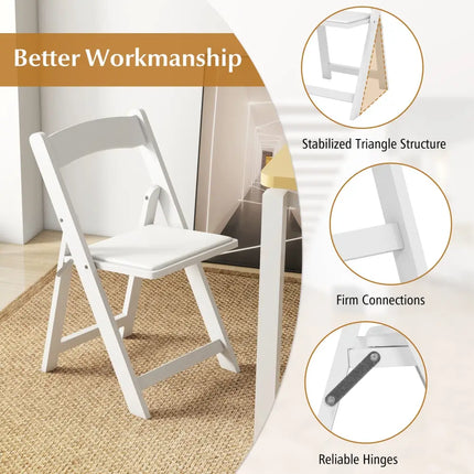Set of 4 Dining Chairs Foldable Kitchen Chair with Rubber Wood Legs and Padded Seat-White - White - Dining Chairs